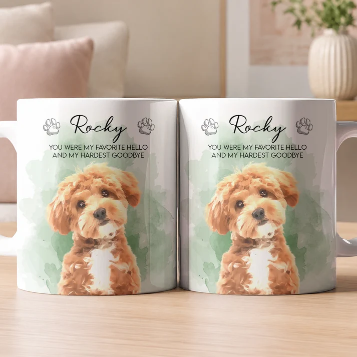 Custom Photo Watercolor Pet Portrait Memorial - Personalized Custom Mug - Pet Memorial Sympathy Gifts For Dog Lovers, Cat Lovers