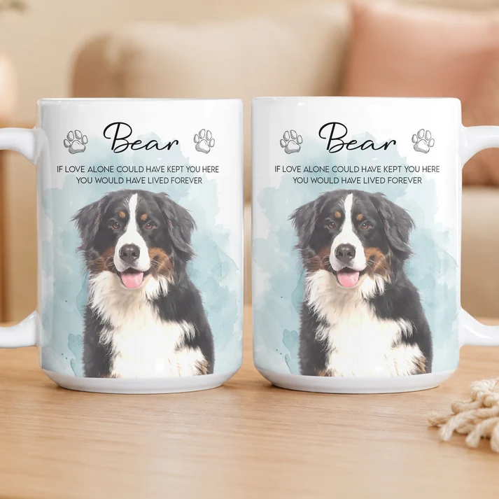 Custom Photo Watercolor Pet Portrait Memorial - Personalized Custom Mug - Pet Memorial Sympathy Gifts For Dog Lovers, Cat Lovers