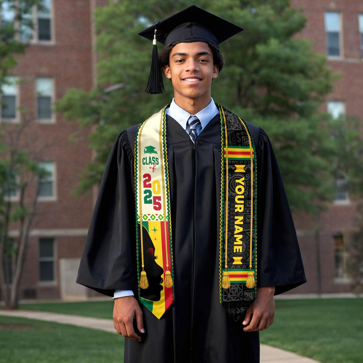 Custom African Flag Graduation Sash - Personalized Stoles Sash - African Graduation Gifts, Black History Month, Juneteenth