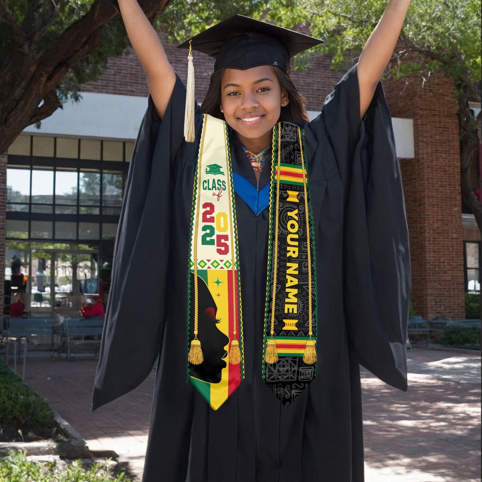 Custom African Flag Graduation Sash - Personalized Stoles Sash - African Graduation Gifts, Black History Month, Juneteenth
