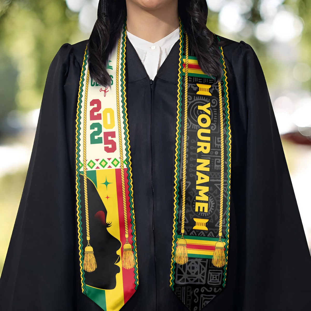 Custom African Flag Graduation Sash - Personalized Stoles Sash - African Graduation Gifts, Black History Month, Juneteenth