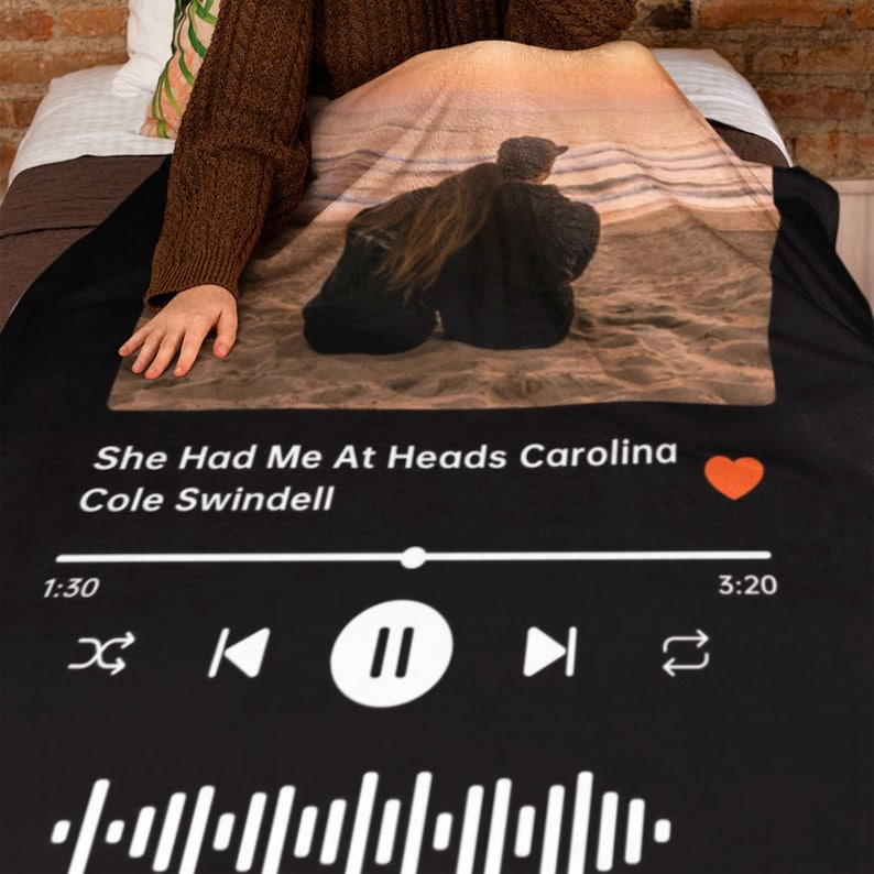 Couple's Personalized Song Blanket: Custom "Our Song" Music Player with Photo - Unique Anniversary or Birthday Gift for Wife, Husband, or Partner