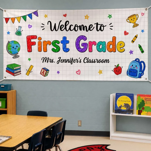 Classroom Decor Teaching With Heart - Personalized Polyester Outdoor Banner - Back To School Gift For Teacher, Educator
