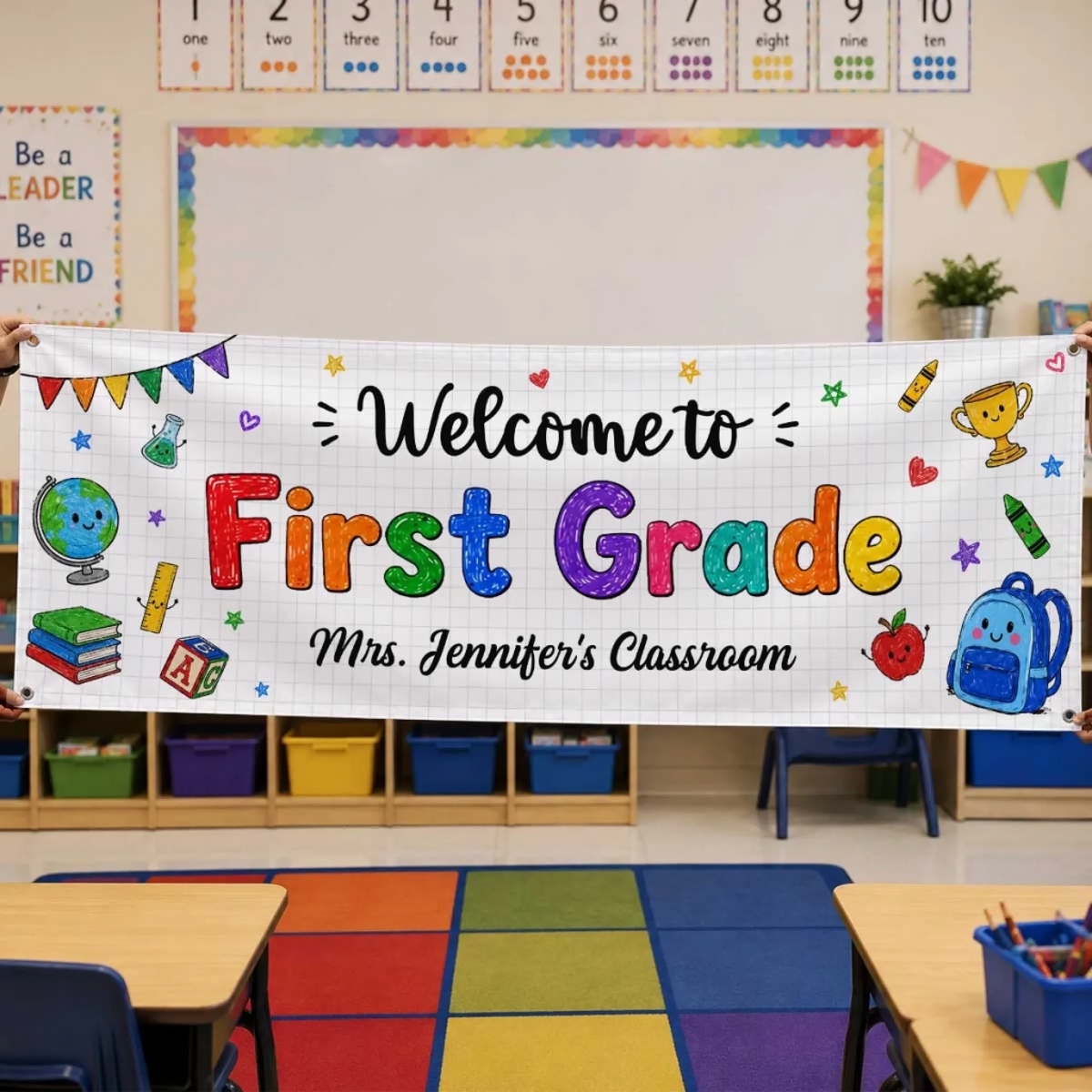 Classroom Decor Teaching With Heart - Personalized Polyester Outdoor Banner - Back To School Gift For Teacher, Educator