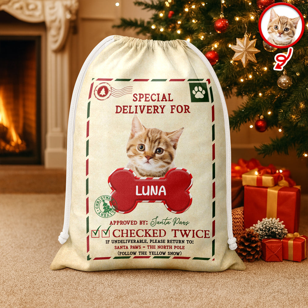 Custom Photo Special Delivery Dog - Personalized Santa Sack - Christmas Gift for Dog Lovers, Cat Lovers, Pet Lovers