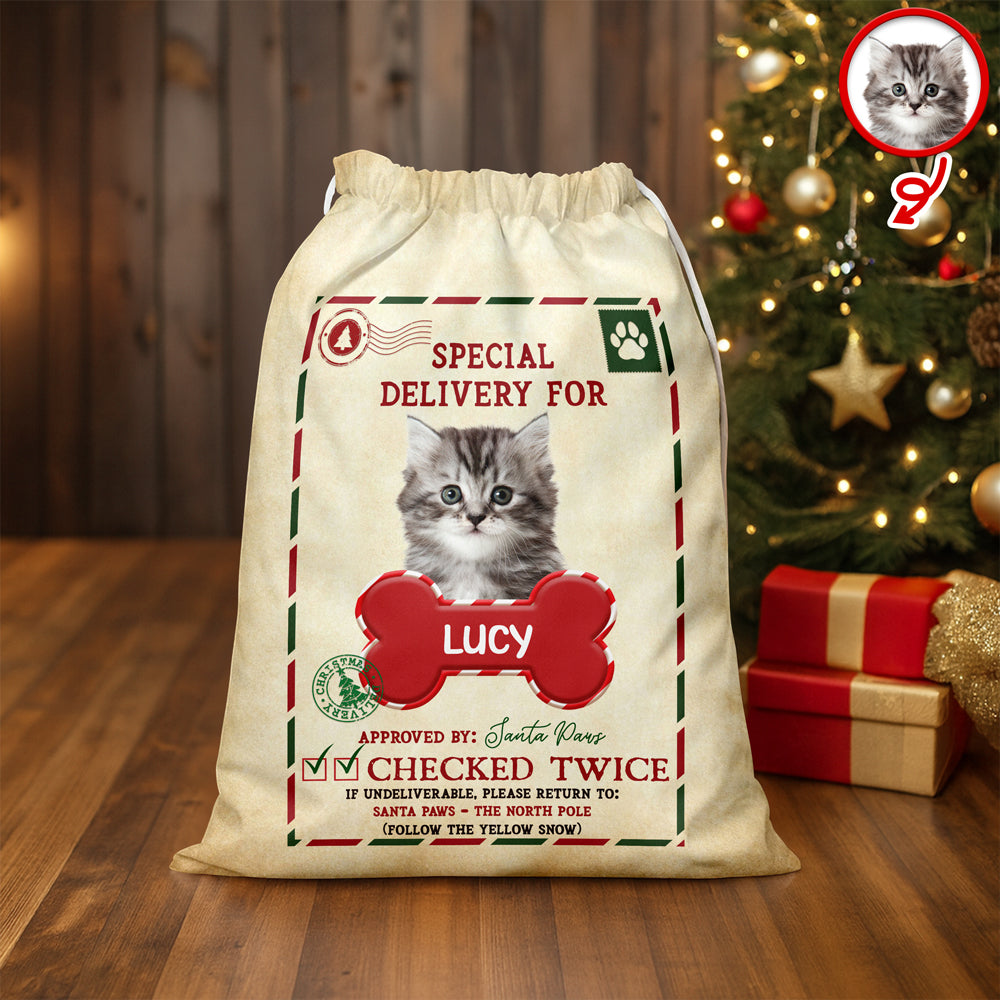 Custom Photo Special Delivery Dog - Personalized Santa Sack - Christmas Gift for Dog Lovers, Cat Lovers, Pet Lovers
