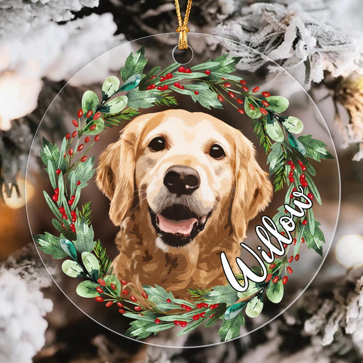Custom Photo Dog/Cat Portrait - Personalized Circle Acrylic Ornament - Christmas Gift For Pet Loss, Sympathy Gift for Cat, Dog Lovers