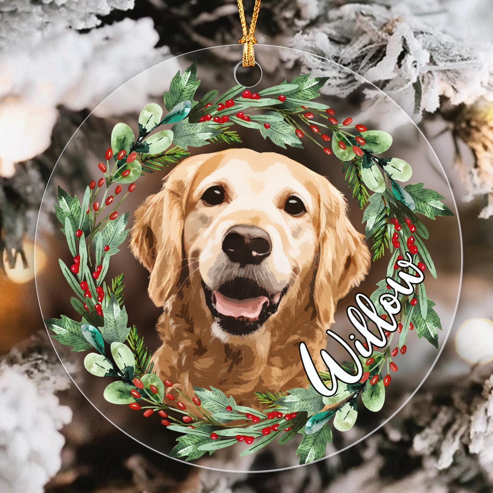 Custom Photo Dog/Cat Portrait - Personalized Circle Acrylic Ornament - Christmas Gift For Pet Loss, Sympathy Gift for Cat, Dog Lovers