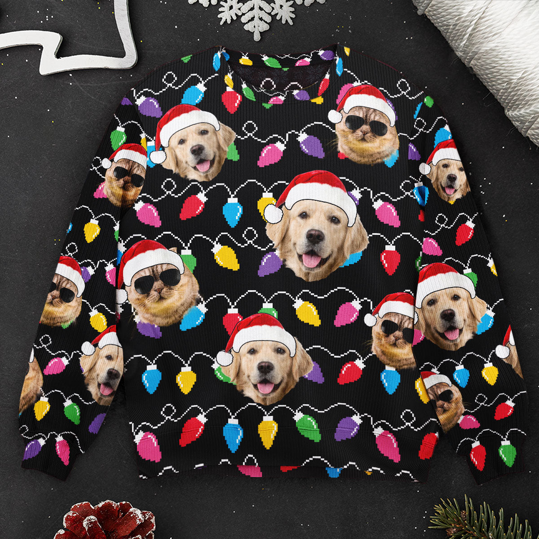 Custom Photo Christmas Family Pet Funny Xmas Leds ugly Christmas sweater, alternate view 3