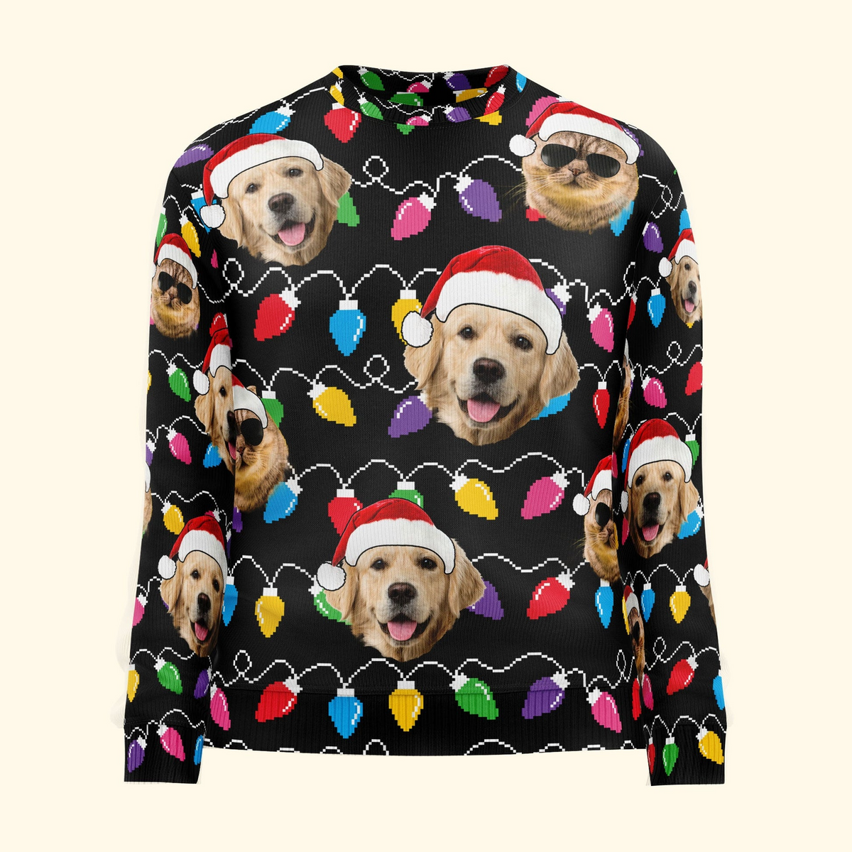 Custom Photo Christmas Family Pet Funny Xmas Leds - Personalized Ugly Sweater | Sweatshirt | Funny Christmas Gifts for Pet Lovers