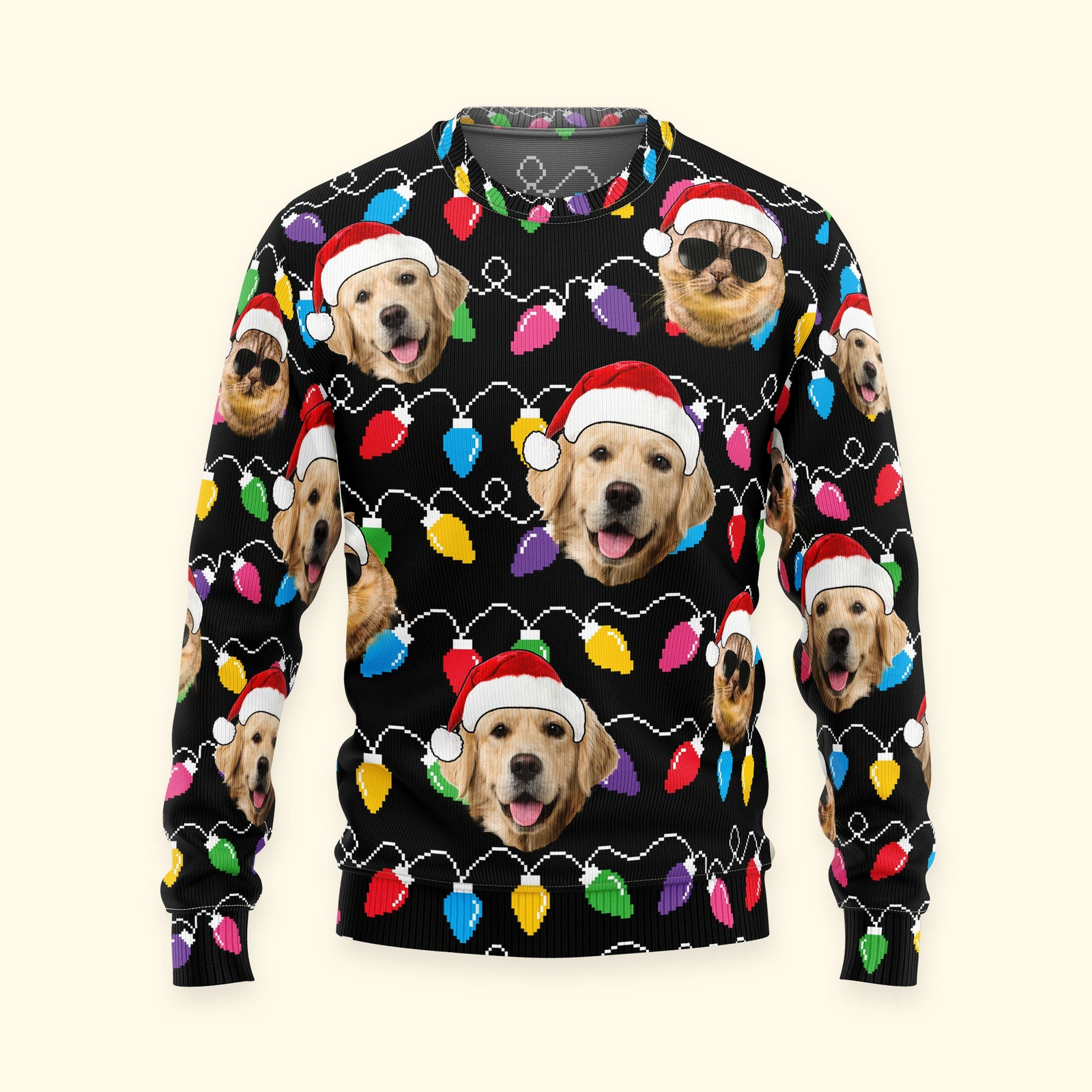 Custom Photo Christmas Family Pet Funny Xmas Leds - Personalized Ugly Sweater | Sweatshirt | Funny Christmas Gifts for Pet Lovers