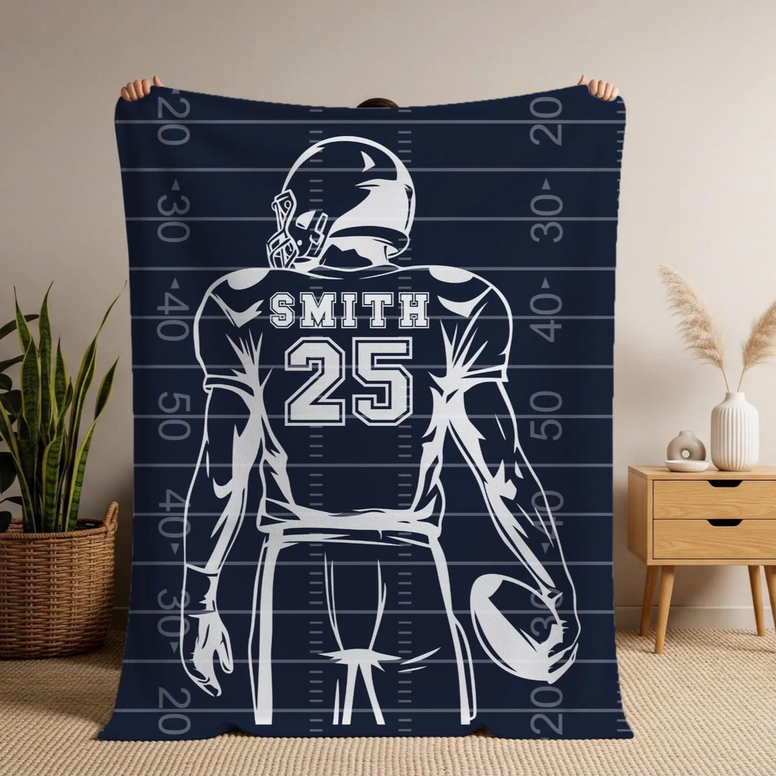 Custom Name & Number Football - Personalized Custom Blanket - Gift for Football Player, Football Gift For Him