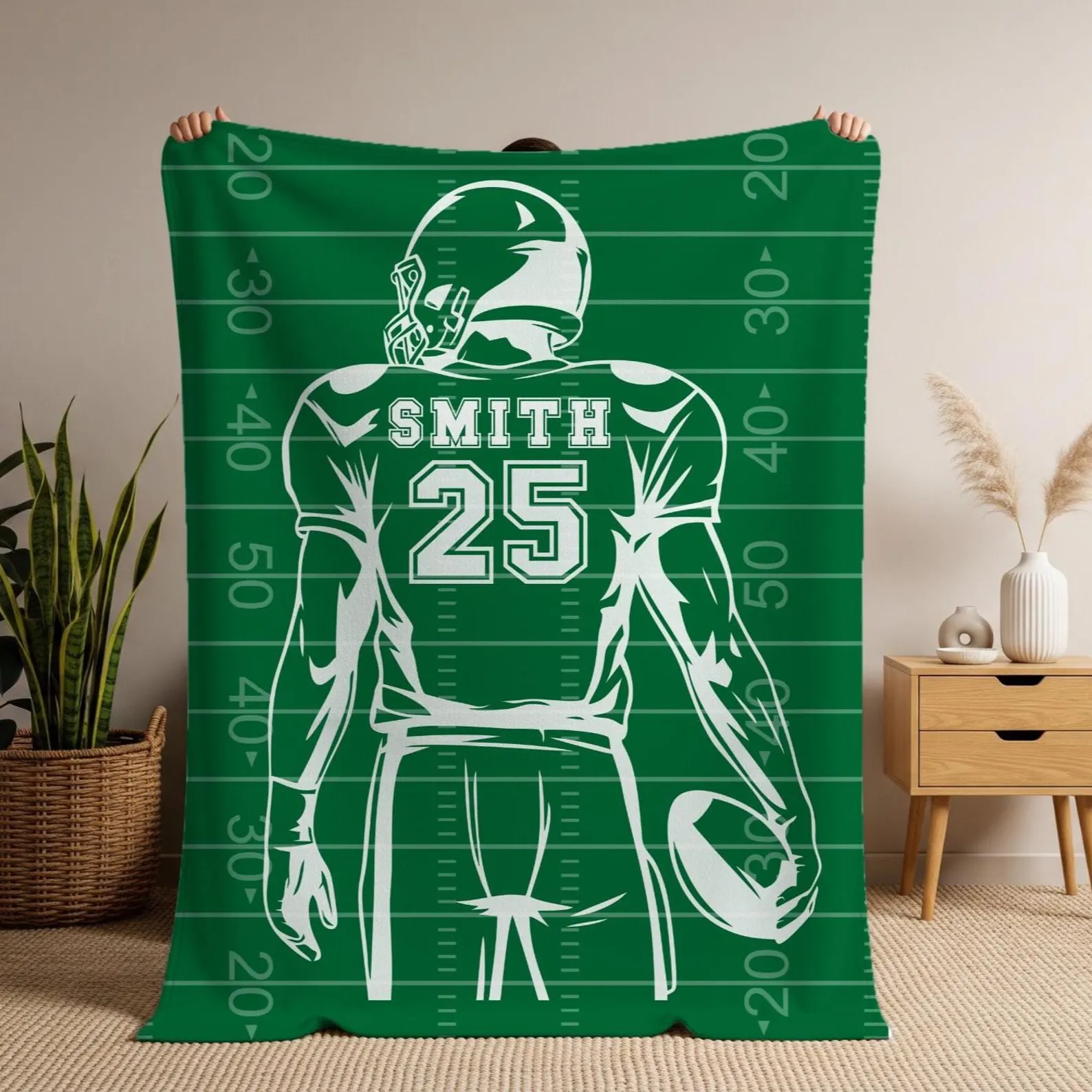 Custom Name & Number Football - Personalized Custom Blanket - Gift for Football Player, Football Gift For Him