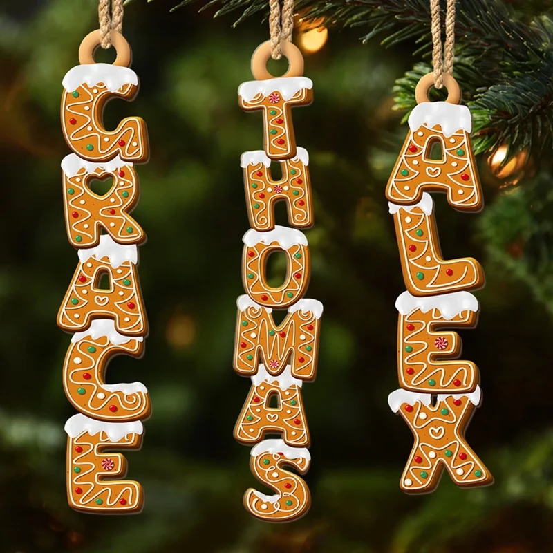 Custom Gingerbread Letter Family custom shaped wood ornament, main view