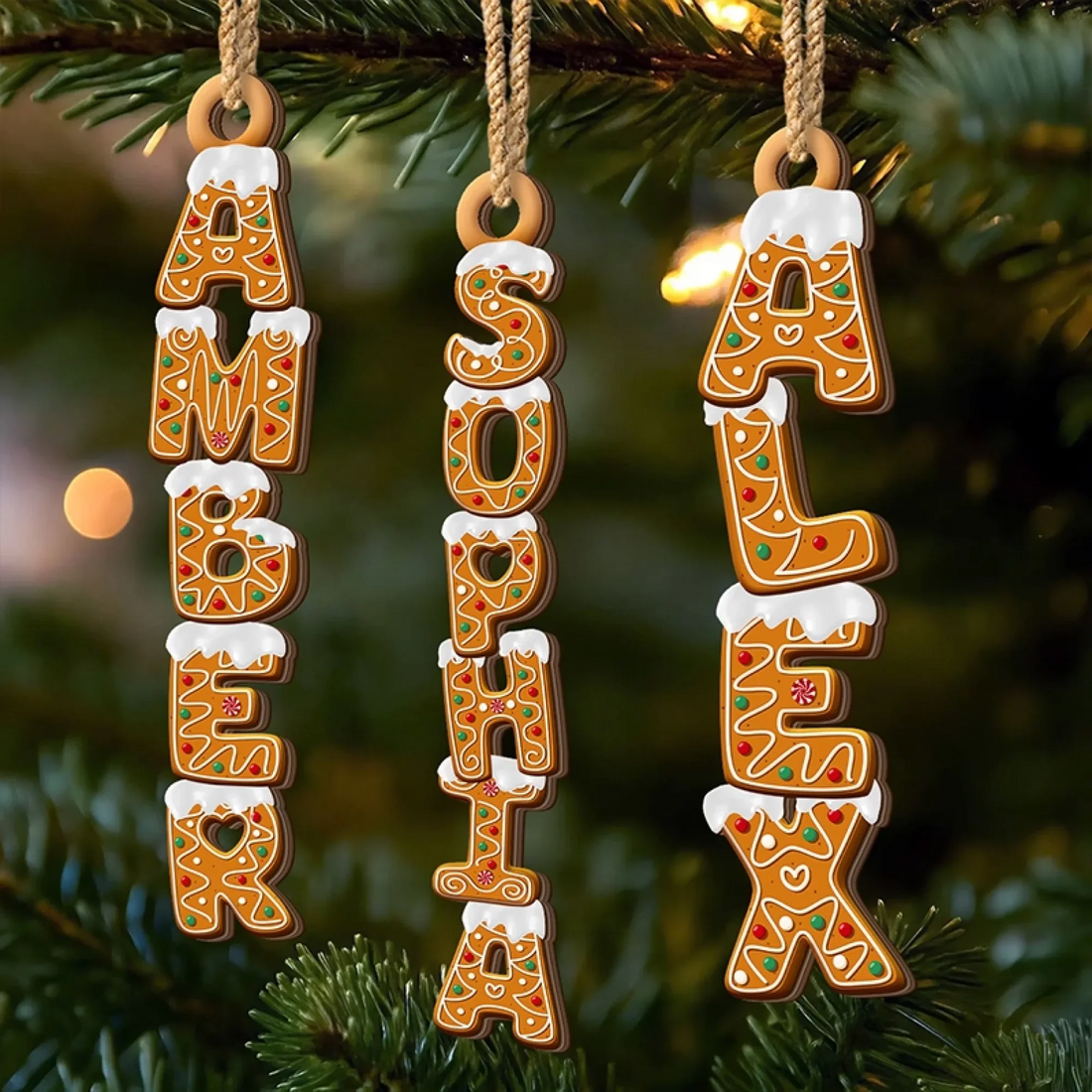 Custom Gingerbread Letter Family custom shaped wood ornament, alternate view 2