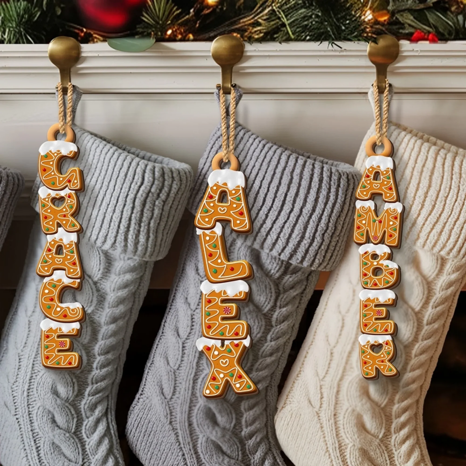 Custom Gingerbread Letter Family custom shaped wood ornament, alternate view 3