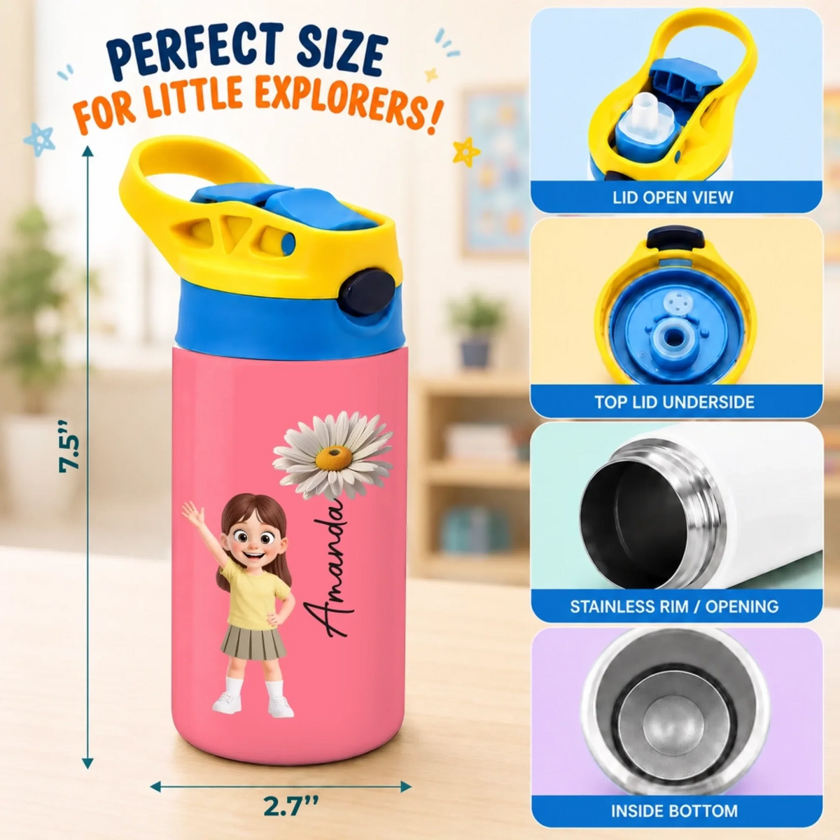 New Year New Adventures Kids Back To School - Personalized Kids Insulated Water Bottle - Gift For Back To School, First Day of School - Student, Son, Daughter | Kindergarten, Pre-K, Preschool
