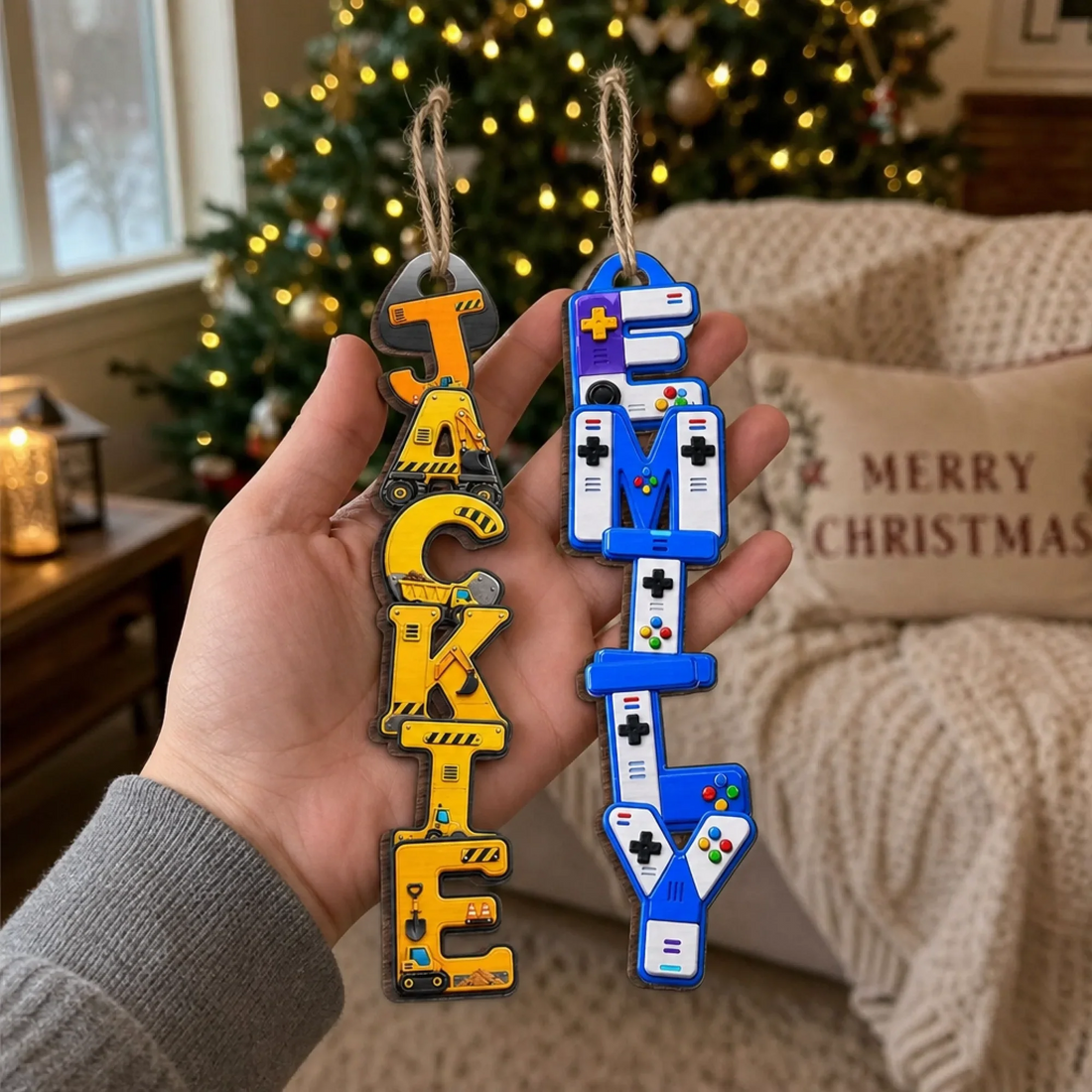 Custom Letter Level Up Your Daily Fun - Personalized Wood Ornament - Christmas Gifts For Mom, Dad, Brother, Sister, Kids, Sports Fans, Sports Lovers