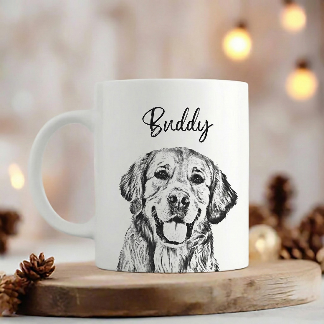 Custom Photo Dog Portrait Pencil Drawing - Personalized Custom Mug - Gift For Dog Lovers, Pet Lovers, Dog Mom, Dog Dad