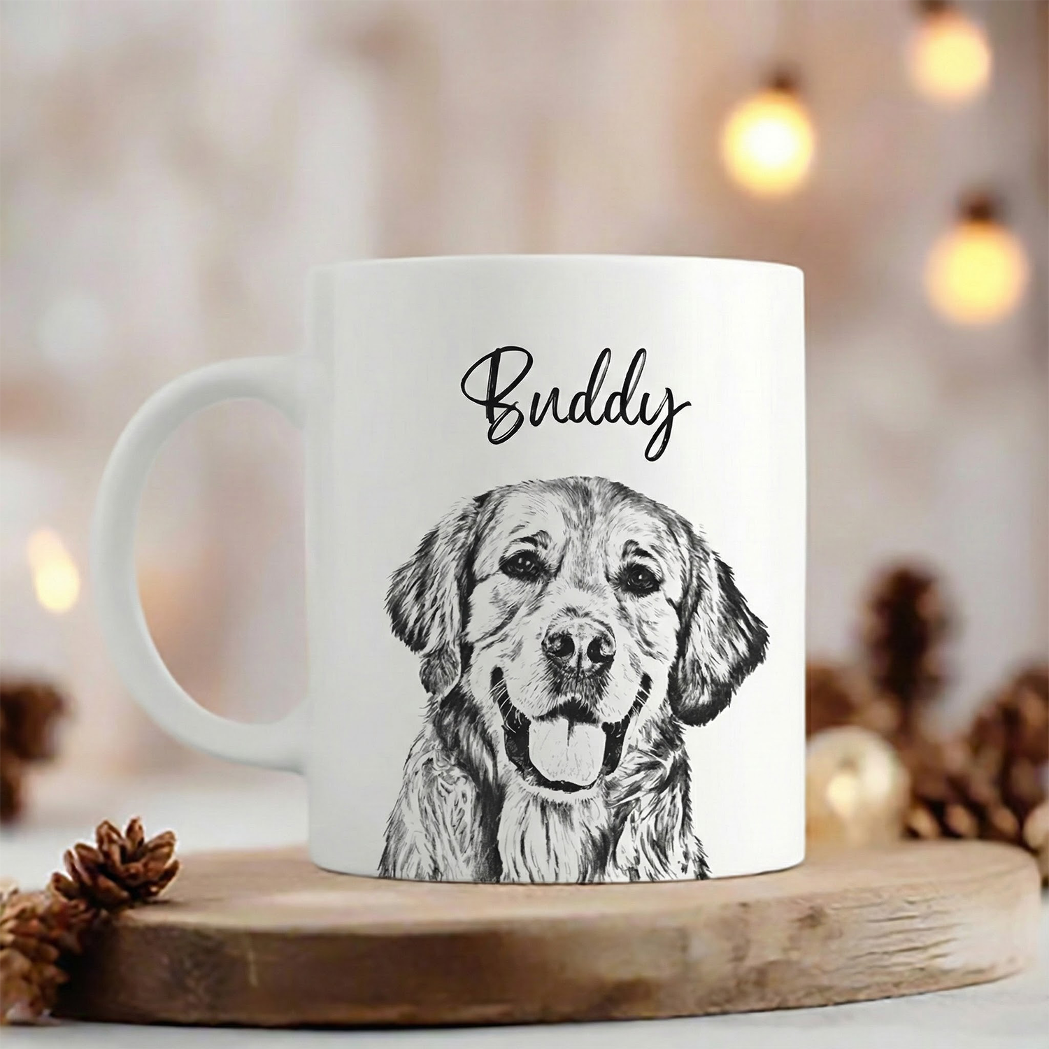 Custom Photo Dog Portrait Pencil Drawing - Personalized Custom Mug - Gift For Dog Lovers, Pet Lovers, Dog Mom, Dog Dad