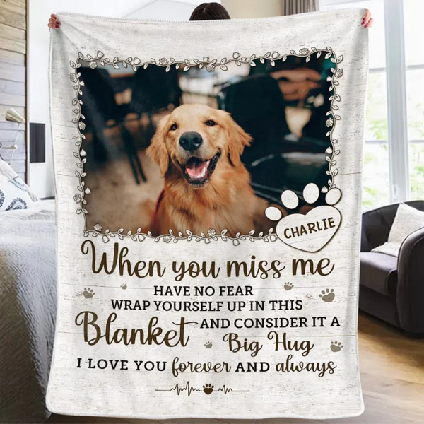 Custom Photo A Big Hug From Me - Pet Memorial Personalized Custom Blanket - Sympathy Gift For Dog Lovers, Cat Lovers, Pet Owners, Pet Lovers