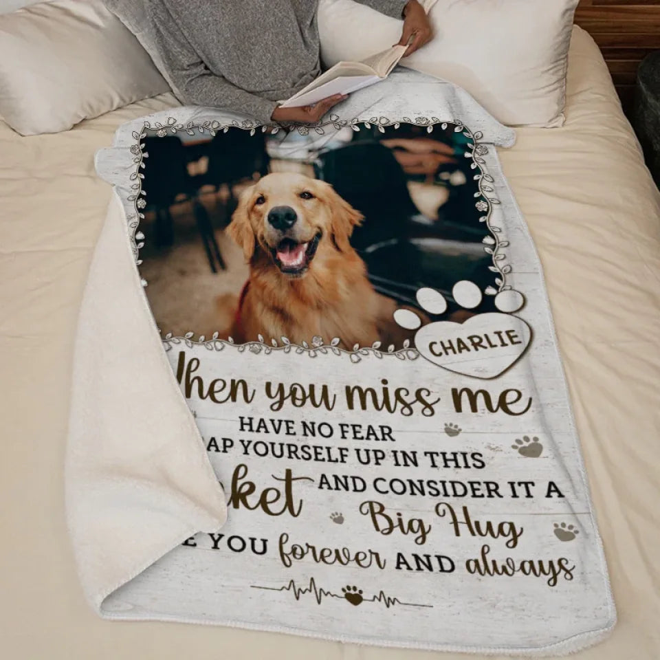 Custom Photo A Big Hug From Me - Pet Memorial Personalized Custom Blanket - Sympathy Gift For Dog Lovers, Cat Lovers, Pet Owners, Pet Lovers