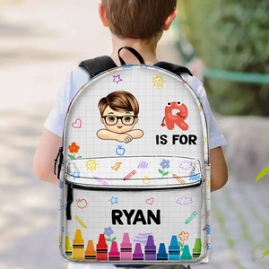 School Boy Kid's Name -  Personalized Kid Backpack - Custom Gift For Back To School, First Day of School - Student, Son, Daughter | Kindergarten, Pre-K, Preschool