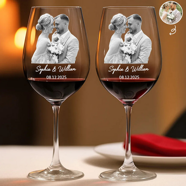 Custom Photo Couples Anniversary - Personalized Wine Glass - Gift For Her/Him, Husband/Wife, Couples on Anniversary, Valentine's Day