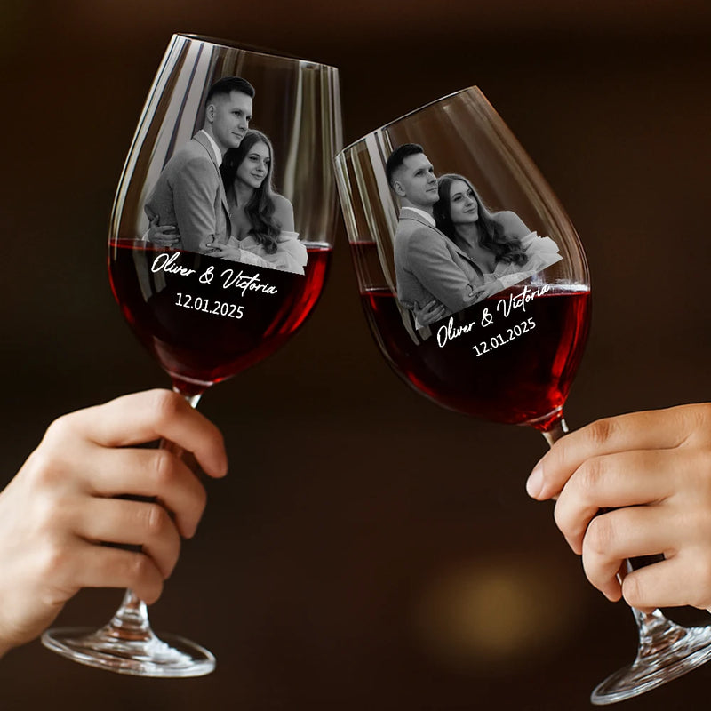 Custom Photo Couples Anniversary - Personalized Wine Glass - Gift For Her/Him, Husband/Wife, Couples on Anniversary, Valentine's Day
