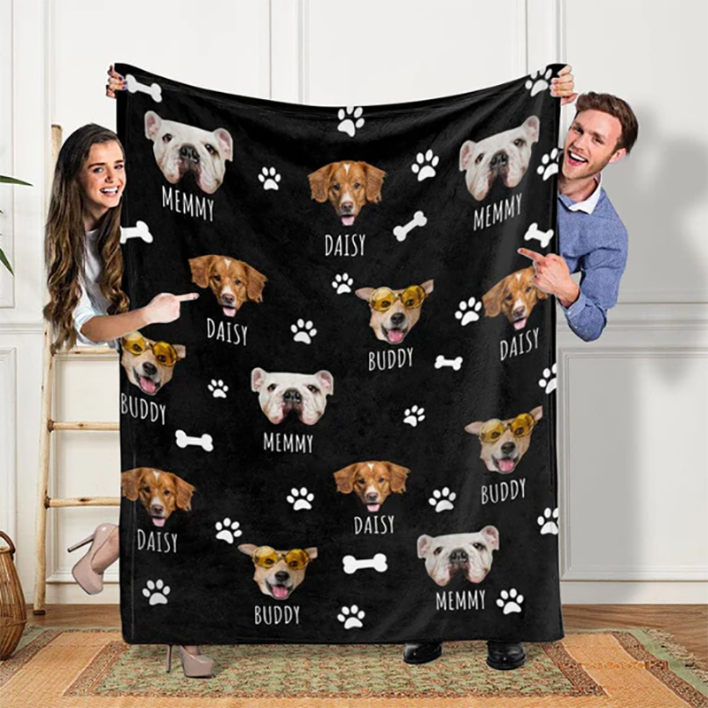 Custom Photo Dog Cat Blanket fleece blanket, sherpa reverse side folded back