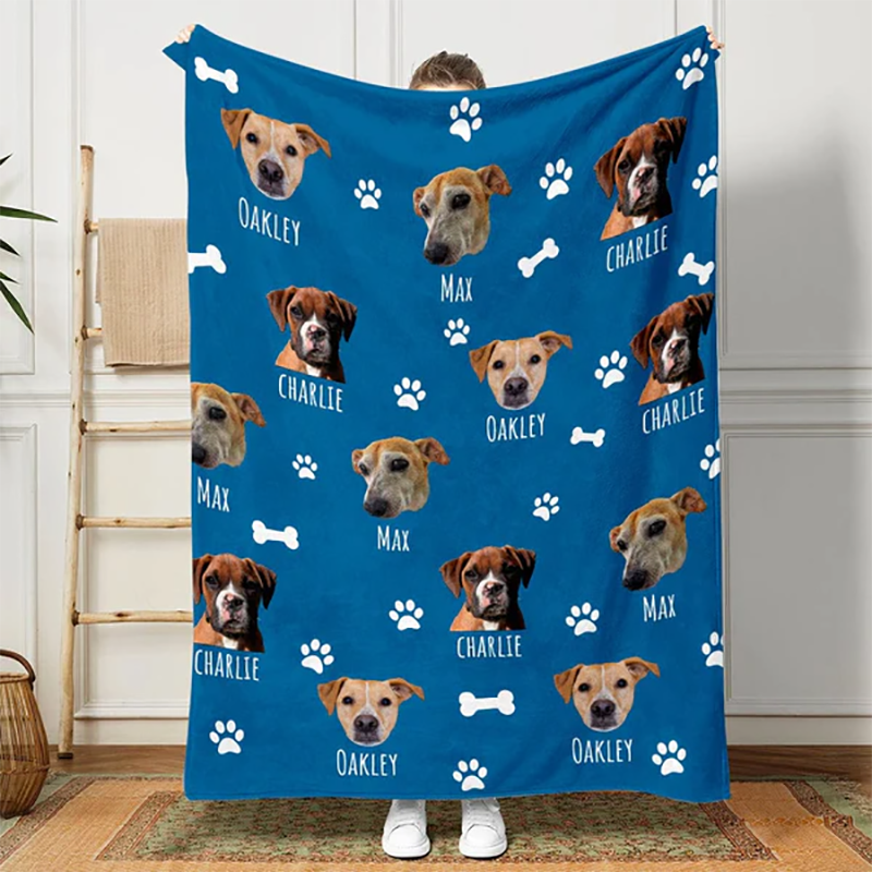 Custom Photo Dog Cat Blanket fleece blanket, spread across a bed