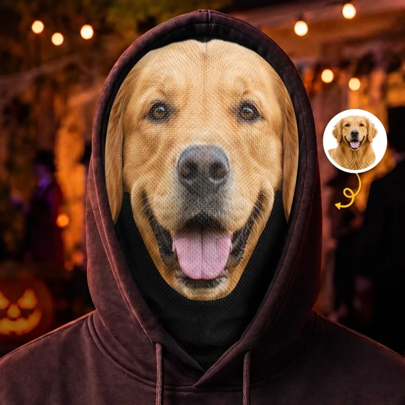 Custom Photo Dog/Cat Face Halloween Costume - Personalized Balaclava Mask - Gift for Dog Lovers, Cat Lovers, Pet Lovers