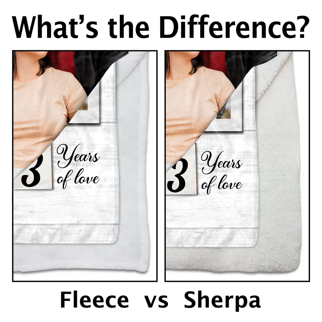 Custom Photo Every Love Story Couple fleece blanket, sherpa reverse side folded back