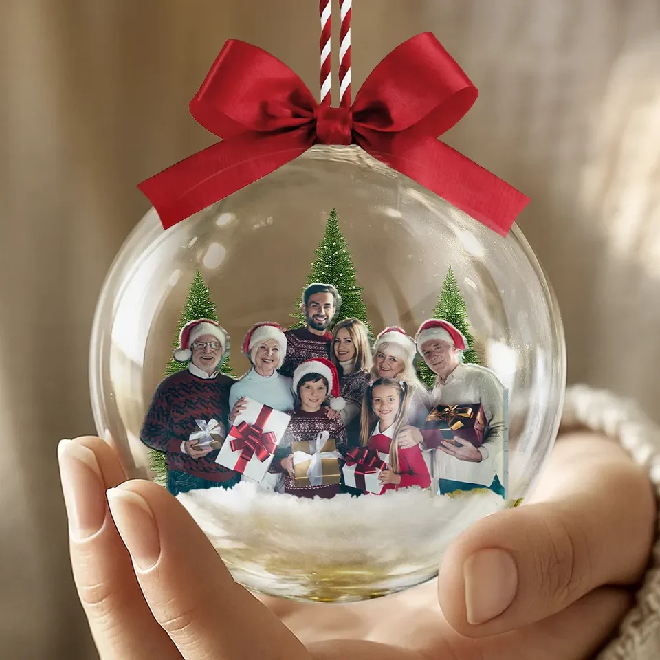 Custom Photo Family Is The Greatest - Personalized Ball Ornament - Christmas Gifts For Mom, Dad, Brother, Sister