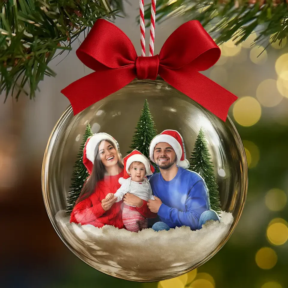 Custom Photo Family Is The Greatest - Personalized Ball Ornament - Christmas Gifts For Mom, Dad, Brother, Sister