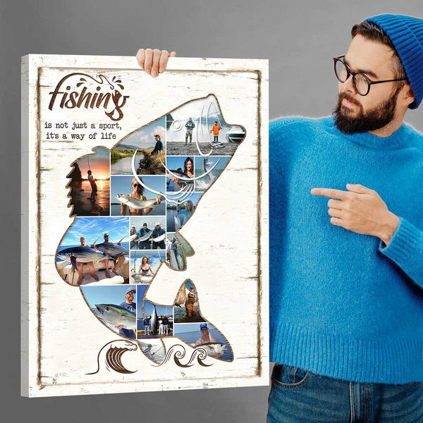 Custom Photo Fishing Photo Collage - Personalized Poster/Canvas Prints - Gift For Fisher, Fisherman, Fishing Lovers