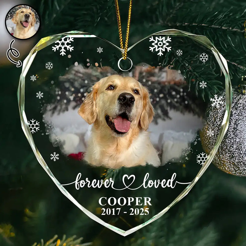 Custom Photo Forever Loved Memorial Dog Cat - Personalized Heart Shaped Glass Ornament - Sympathy Gift For Pet Owners, Pet Lovers 1