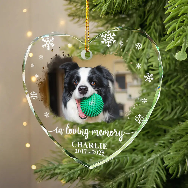 Custom Photo Forever Loved Memorial Dog Cat - Personalized Heart Shaped Glass Ornament - Sympathy Gift For Pet Owners, Pet Lovers 2