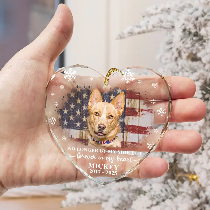 Custom Photo Forever Loved Memorial Dog Cat - Personalized Heart Shaped Glass Ornament - Sympathy Gift For Pet Owners, Pet Lovers