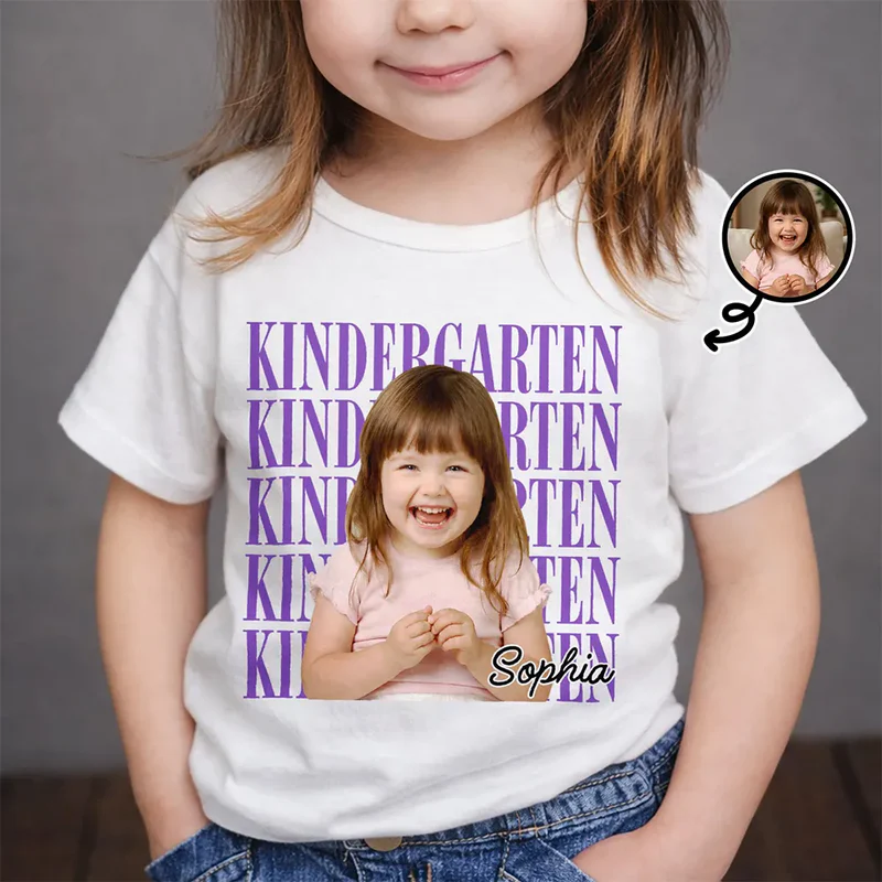 Custom Photo Kid Portrait Kindergarten - Custom Kid Shirt for Back To School | Personalized Gift for Student, Son, Daughter | Kindergarten, Pre-K, Preschool