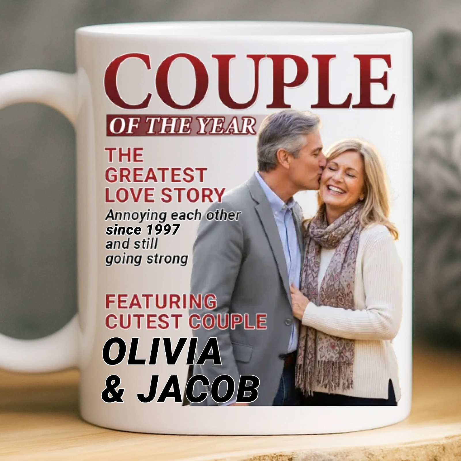 Custom Photo Love Grows Louder With You Magazine Couple - Personalized Custom Mug - Gift For Her/Him, Husband/Wife, Couples on Anniversary, Valentine's Day