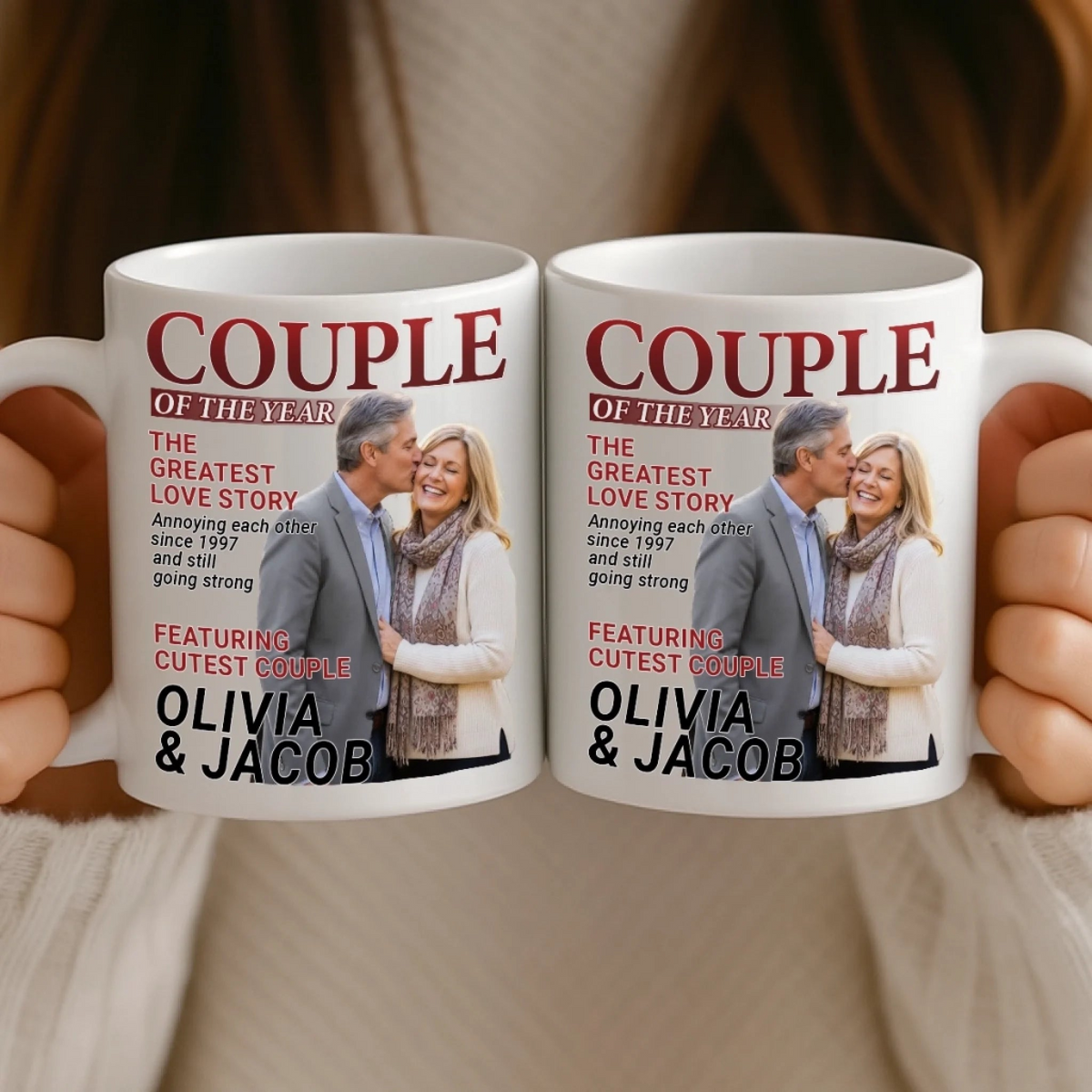 Custom Photo Love Grows Louder With You Magazine Couple - Personalized Custom Mug - Gift For Her/Him, Husband/Wife, Couples on Anniversary, Valentine's Day