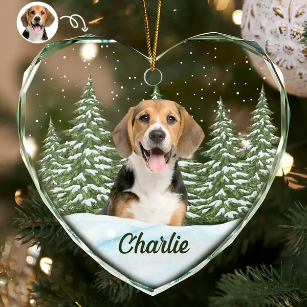 Custom Photo Pet Face Dog Cat Memorial - Personalized Heart Shaped Glass Ornament - Sympathy Gift For Pet Owners, Pet Lovers