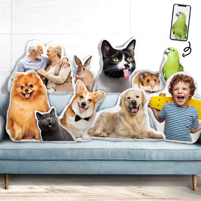 Custom Photo Pillow In The Shape Of Your Beloved Pet - Personalized Custom Shape Pillow - Gift for Dog Lovers, Cat Lovers, Pet Lovers