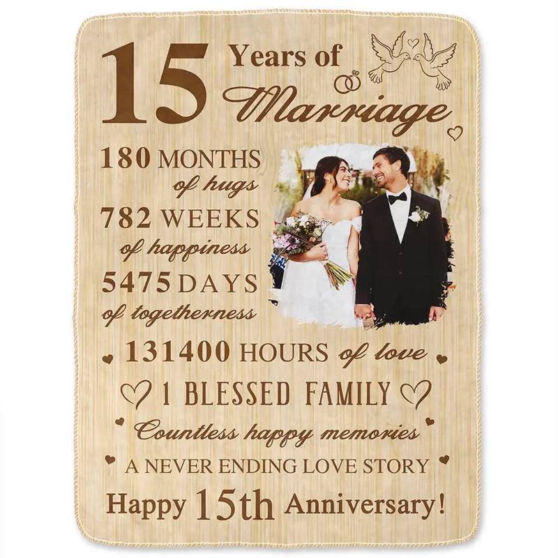 Custom Photo Wedding Anniversary Couple fleece blanket, spread across a bed