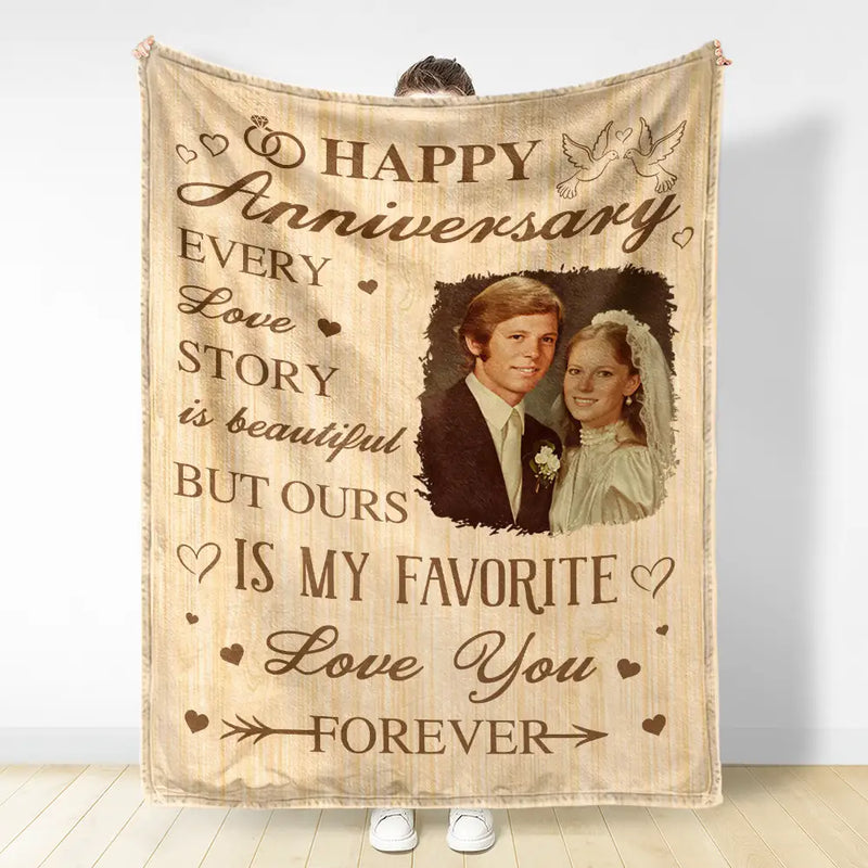 Custom Photo Wedding Anniversary Couple fleece blanket, soft fleece fabric close-up