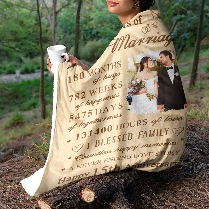 Custom Photo Wedding Anniversary Couple fleece blanket, sherpa reverse side folded back