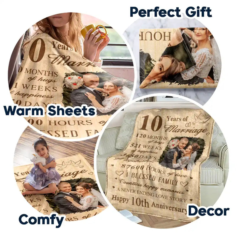 Custom Photo Wedding Anniversary Couple fleece blanket, size guide chart