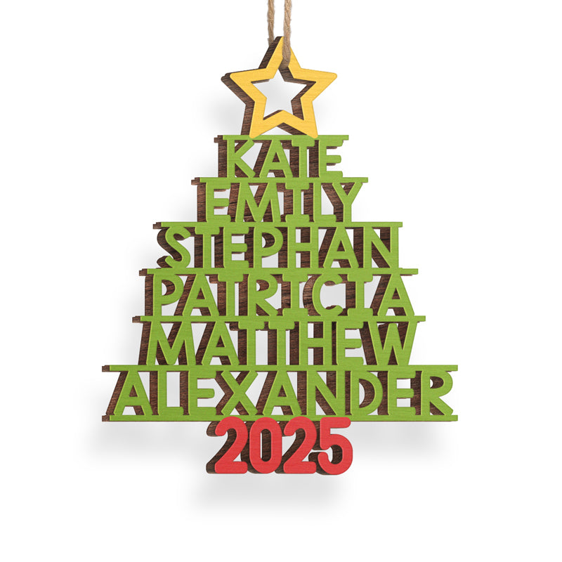 Custom Names Family Christmas Tree Ornament - Personalized Wood Ornament - Christmas Gift for Family Members