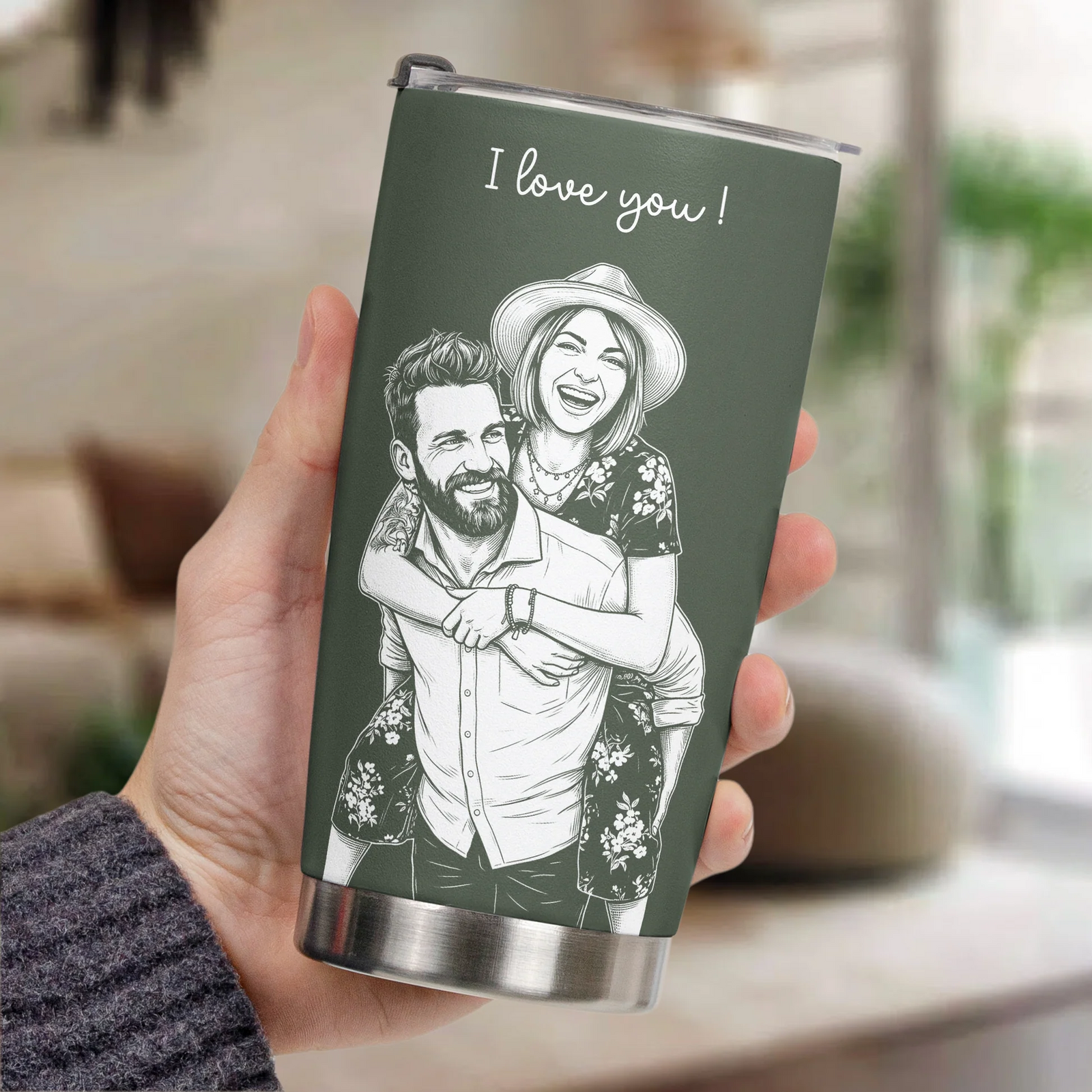 Custom Couple Photo Sketch Line Art - Personalized Custom 20oz Fat Tumbler Cup - Gift For Her/Him, Husband/Wife, Couples on Anniversary, Valentine's Day